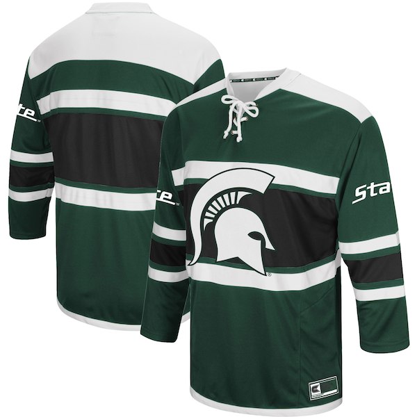 Custom NCAA Michigan State Spartans Colosseum  Hockey Sweater Green Men Jerseys->more ncaa teams->NCAA Jersey
